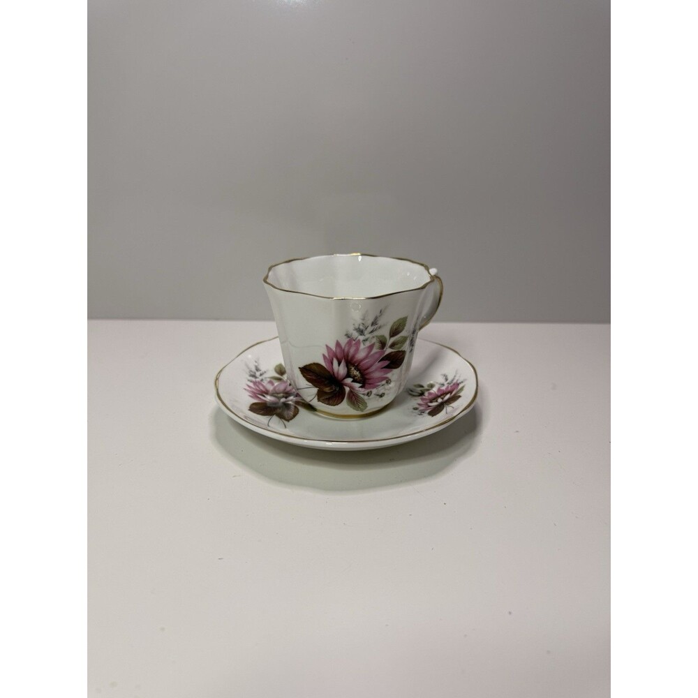 Royal Sealy Japan Teacup & Saucer Pink Floral Gold Trim Vintage Fine China